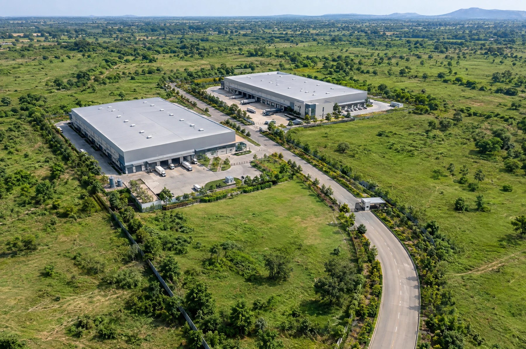 Illustration of industrial facilities, site access and surrounding land