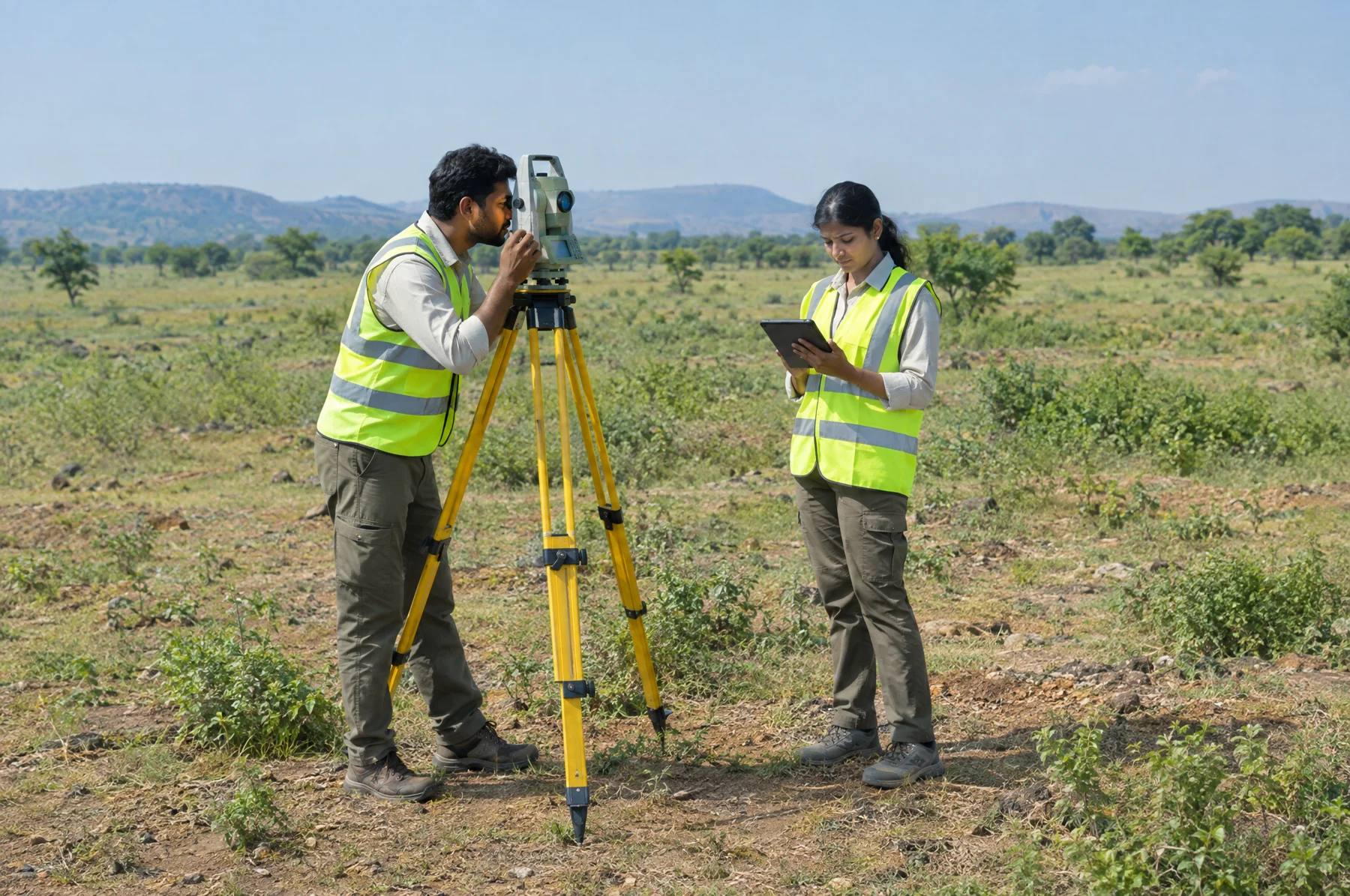 Illustration of survey professionals assessing a land parcel